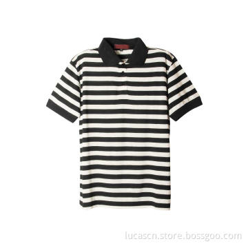 Men's Short Sleeve Black And White Strip Polo Shirt
